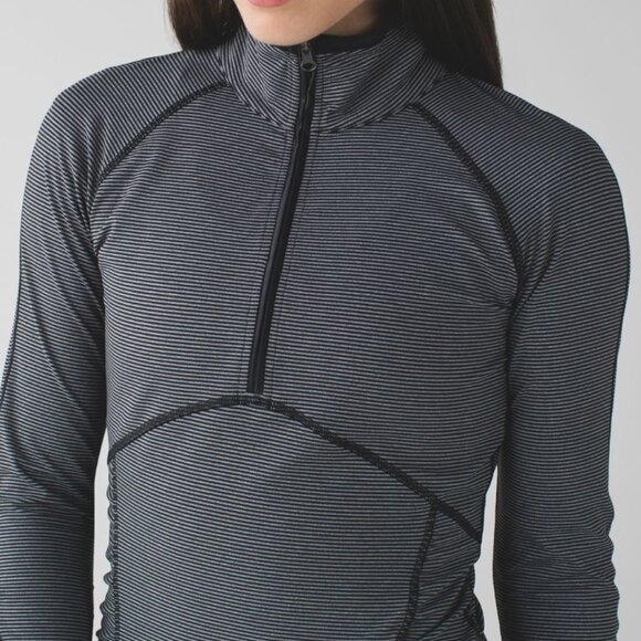 Lululemon Kriss Cross Half 1/2 Zip Jacket Black & Grey Stripe Sporty Workout 10 - Picture 13 of 16